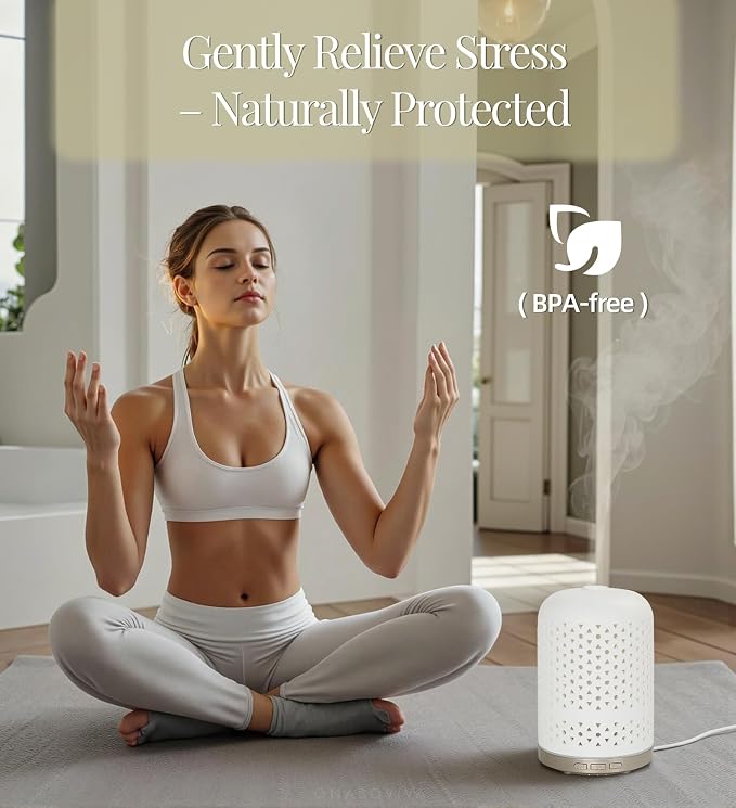 Essential Oil Diffuser - 2.4MHz Ultrasonic Ceramic Diffuser with Pulse/Continuous Mist & Night Light, Waterless Auto-Off, Silent Aromatherapy Diffuser for Home, Office, Yoga, Spa, Gifts & Home Decor.