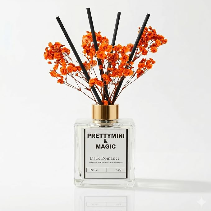 PRETTYMINI & MAGIC Reed Diffuser Set – Bohemian Rose + White Orris & Sandalwood Home Fragrance, Long-Lasting Reed Diffusers for Home Fragrance with Sticks for Bedroom, Bathroom & Shelf Décor – 100g