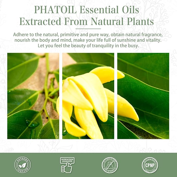 Ylang Ylang Essential Oil 1.01fl.oz/30ml, PHATOIL Premium Ylang Ylang Oils Long Lasting Scents for Aromatherapy, Diffuser, DIY Soap and Candle Making