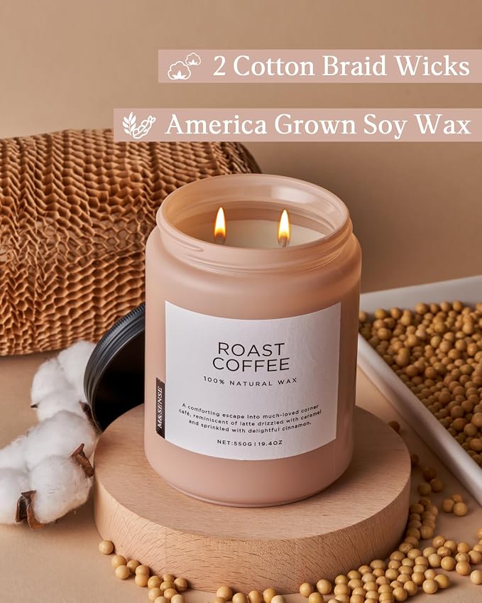 M&SENSE Coffee Scented Candles for Home, 19.4oz Soy Candles Non Toxic, 110 Hours Long Lasting Slow Burn, Home Smelling for Stress Relief Relaxation, Housewarming Gifts for Kitchen & Women Men