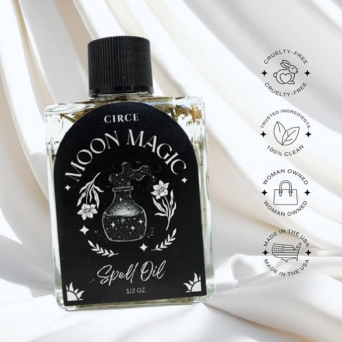 CIRCE Moon Magic Spell Oil - Invite Intuition & Reflection - Add to Bath, Use in Rituals, Wear as Fragrance to Align w/Desires - Coconut Oil, Lemon Balm & Dandelion Herbs - 1/2oz