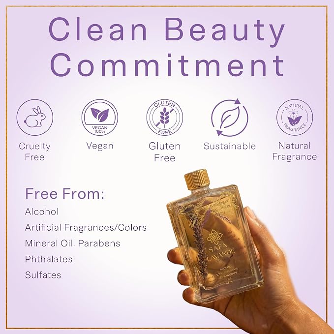 SAFA Lavender Oil - Multi Purpose Essential Body Oil – After Shower Body Oil – Pure Organic Lavender Oil for Face, Hair & Nails- Long Lasting Fragrance – Ideal Gift for Women - Alc Free (4 Fl Oz)
