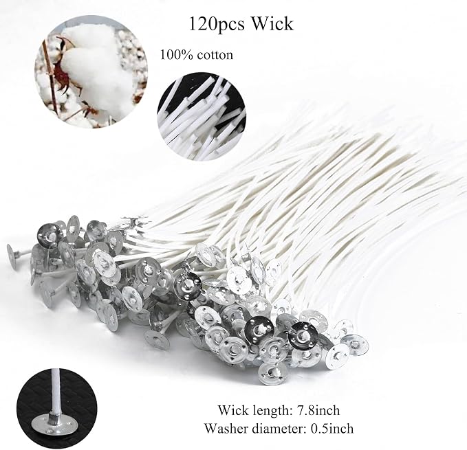 Candle Wicks Kit 120PCS 8" Candle Making Wicks with Wick Holders,Wick Stickers,Candle Strings More Thick 100% Cotton Candle Wicks Candle Making Supplies Candle Wicks for Candle Making Candle DIY
