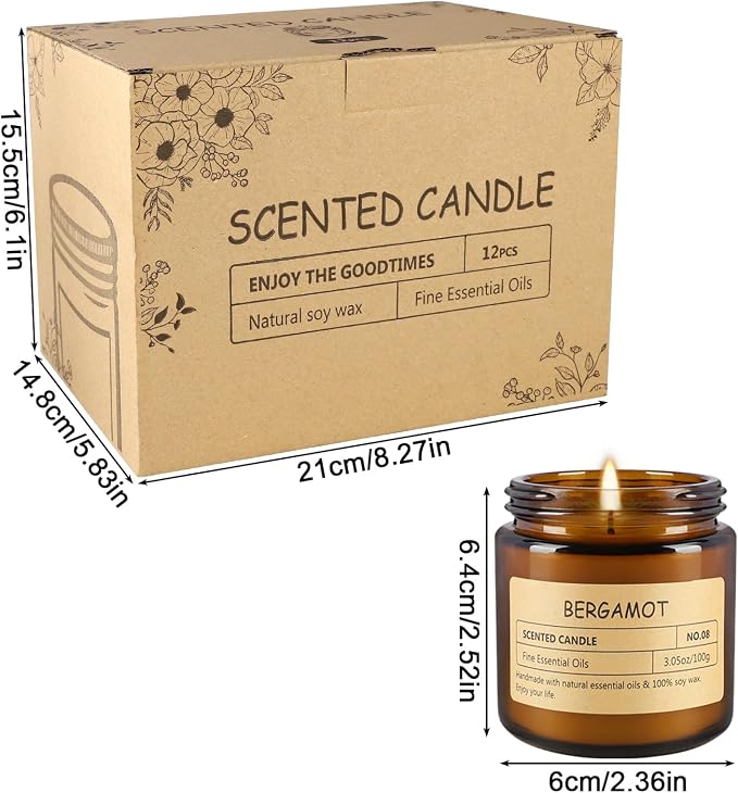 12 Pcs Scented Candles with Added Natural Essential Oils, 3.05oz, Suitable for Various Festivals, Parties, Yoga, and Home Scene.