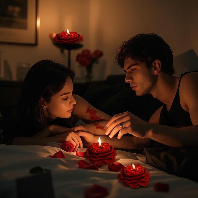 118.4°F 2 Pcs Low Temperature Candles Peony Flower Shaped Scented Candles Low Heat Body Safe Candles Wax Play for Couples Date Night (4, Wine red)