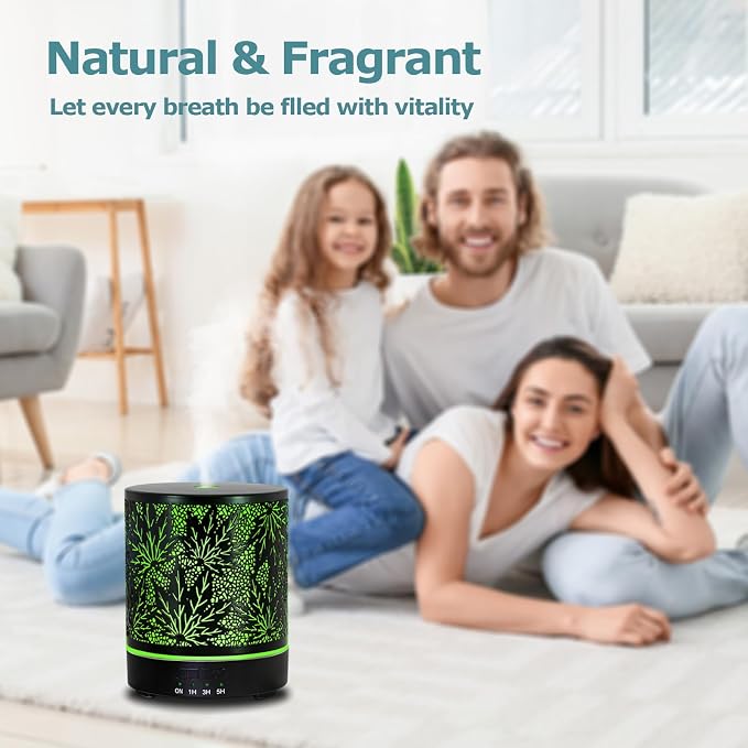 Essential Oil Diffuser Metal Aromatherapy Oil Diffusers for Large Room,Maple Leaf Pattern Ultrasonic Cool Mist Diffuser with Waterless Auto Shut-Off Protection,for Home Office,300ML