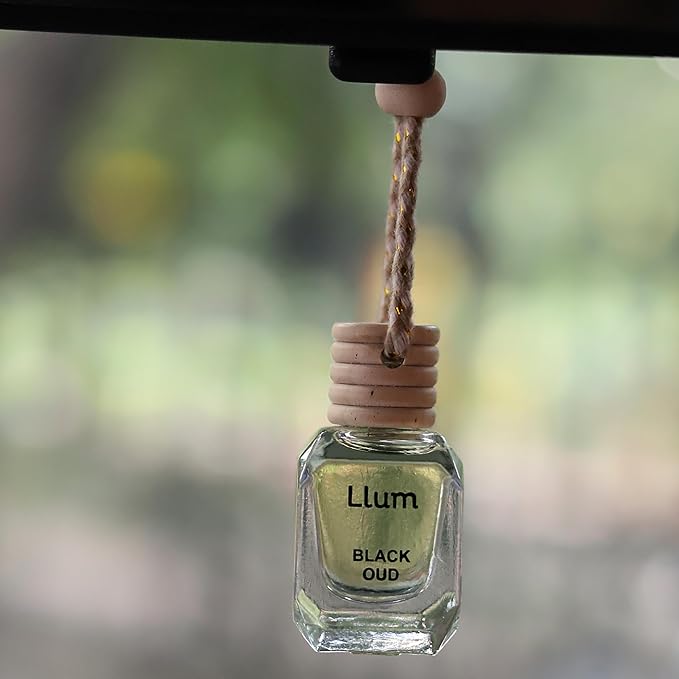 Llum Black Oud Hanging Car Air Freshener – Luxury Automotive Perfume Diffuser 10ml (0.34 fl oz), Long-Lasting Fragrance, Alcohol-Free Non-Toxic Car Scent, Glass Bottle With Wood Cap