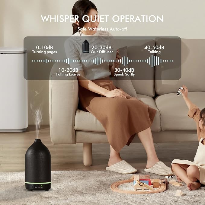 Essential Oil Diffuser Diffuser -Aromatherapy Diffuser for Essential Oils with Timer and 7 Colors LED Light Ultrasonic Diffuser with Auto Shut-Off, Home Office Decor&Gift (Black-150ml)
