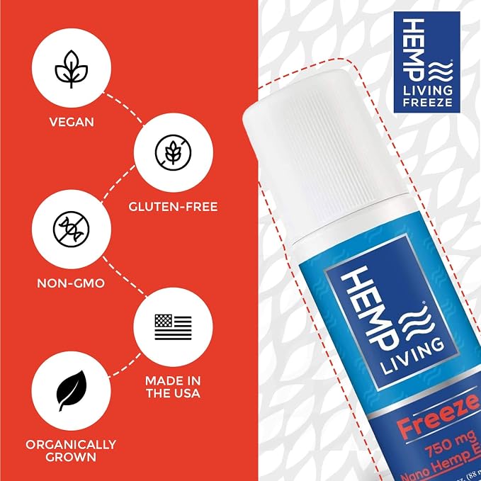Freeze Nano Hemp Extract Roll On, Cold Therapy, Roll On for Muscles and Joint Strain, 3 oz Roll on Bottle (750 mg)