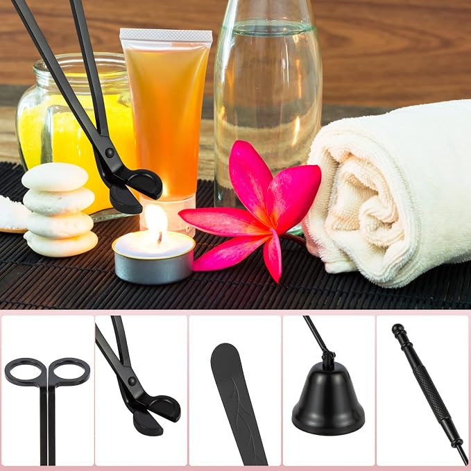 calary Candle Wick Trimmer, Candle Snuffer and Wick Dipper & Candle Accessory Set, 3 in 1 Candle Care Kit for Candle Lover (Black)