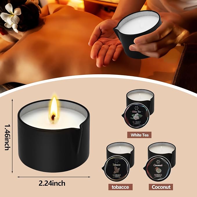 3 Pack Massage Oil Candles, Low Temp Soy Based Massage Candle Set, Assorted Scents for Massage Therapy, Relaxation & Home Spa Self Care