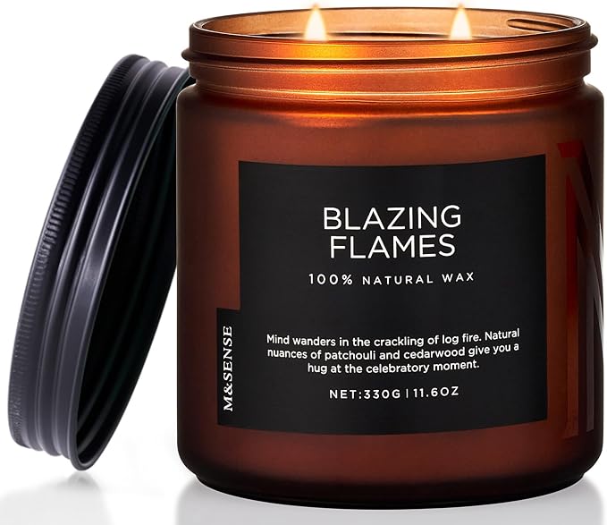 M&SENSE Blazing Flame Candles for Home Scented, 11.6oz 70 Hours Long Lasting Candle for Home Decor Housewarming Gift, 2 Cotton Wick Natural Soy Wax Scented Candles Gifts for Mom Grandma Her