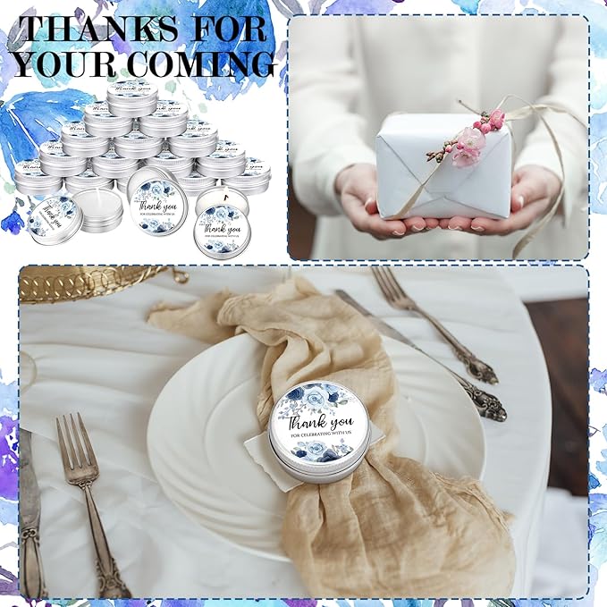 MTLEE 50 Pcs Wedding Candles Gift Favors for Guests 1 Oz Lavender Scented Soy Wax Aromatherapy Candle Favors for Bridal Shower Rustic Wedding Party Guests (Blue Rose)