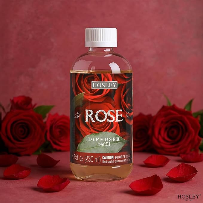 Hosley Premium Oil Diffuser Refill Rose Fragrance's -7.75 OZ Long Lasting for Home Fragrance for Bathroom, Bedroom, Office, Meditation, Wedding Gift.