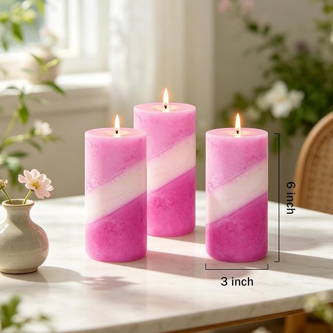 Crystal Club Rose Scented Pillar Candles 3x6 Inch, 70+ Hours Long Burning Pink Pillar Candle, Smokeless 100% Cotton Wick Handmade Scented Pillar Candles for Home Decor Wedding Aromatherapy