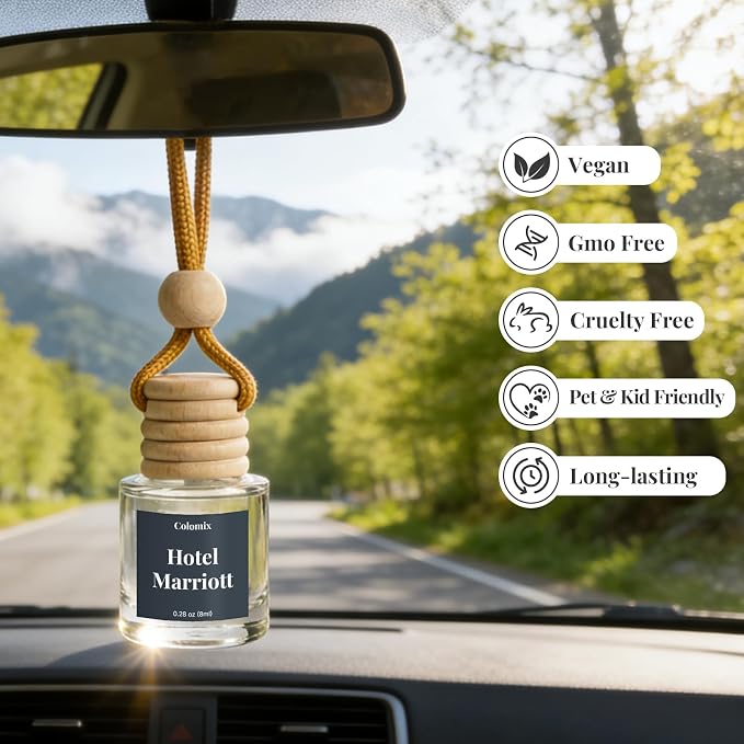 Car Air Fresheners, Colomix Hanging Car Freshener Diffuser Inspired by Hotel Marriott, Long lasting Car Odor Eliminator 2 Packs, Car Freshener Accessories for Rearview Mirror