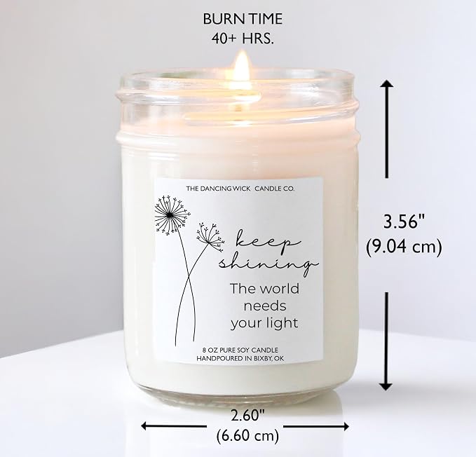 – Keep Shining Candle – Golden Hour Scented Soy Wax – Encouragement, Uplifting Quote, Inspirational Décor Gift – 8 oz, Hand-Poured – Made in the USA (Keep Shining)