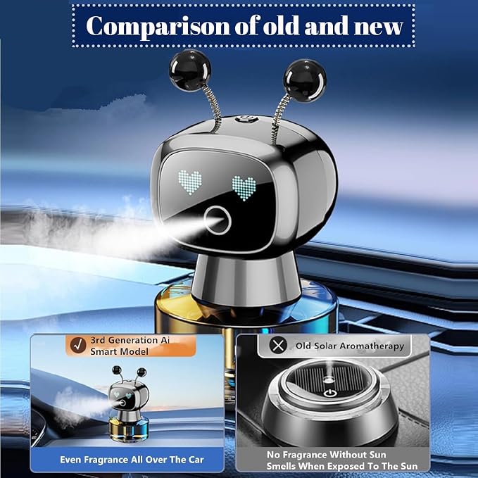 Robot Intelligent Aromatherapy Machine, Smart Cute Robot Car Air Freshener - Fine Spray/Fillable/Four-Gear Adjustment/Vibration Sensing/On-Off/Large Capacity Long-Lasting Fragrance/Black-V2(Cologne)
