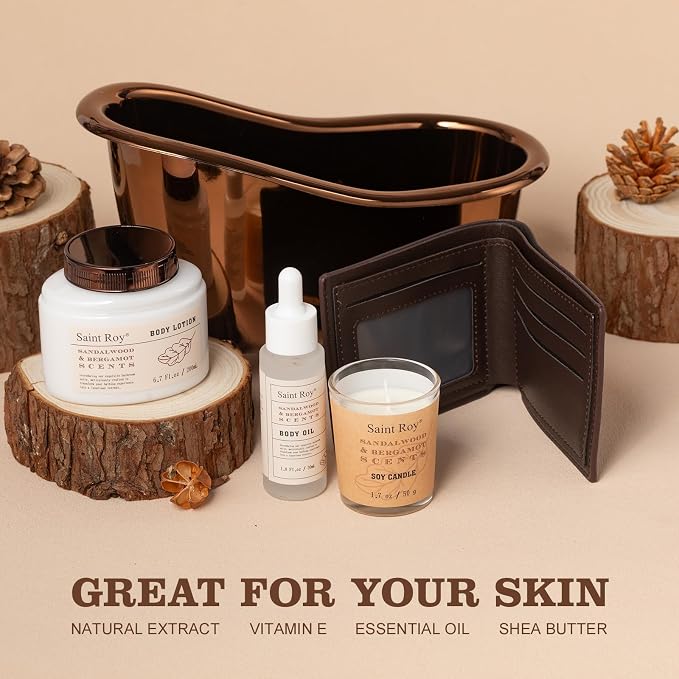 Fathers Day Gifts for Men Dad Birthday Gifts Spa Kit Cedar & Bergamot Scents Bath Gift Set and Shower Gift Bath and Body Gift Basket Set Mans Gift Bath Spa Kit Spa Baskets, Home Spa Care Men Gift set