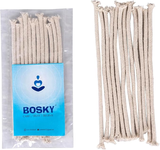BOSKY 12 Pcs Cotton Kerosene Oil Lamp 6 inch Long Wicks Burner, Braided Cotton Replacement 1/4 inch Round Wick for Rock Candle Alcohol Oil Candle Lamp