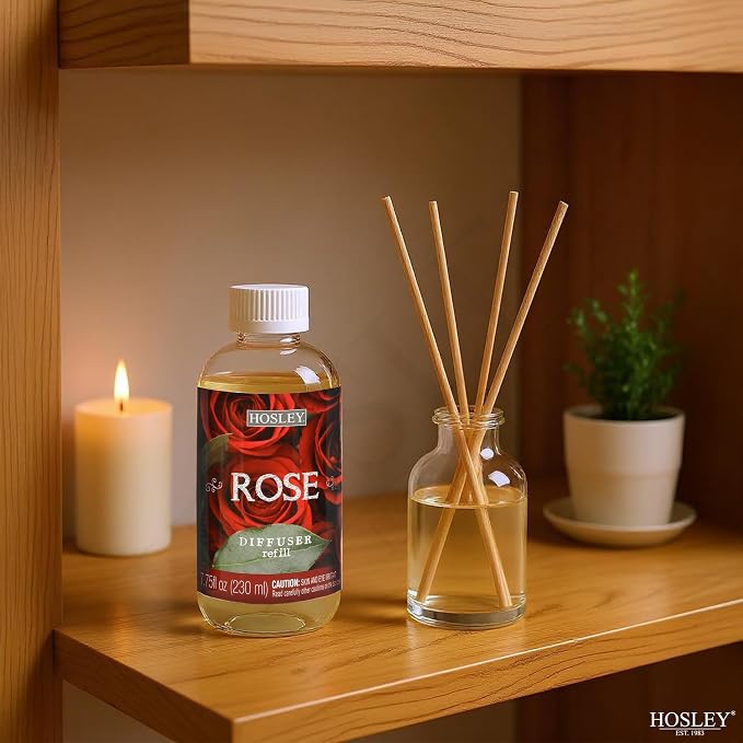 Hosley Premium Oil Diffuser Refill Rose Fragrance's -7.75 OZ Long Lasting for Home Fragrance for Bathroom, Bedroom, Office, Meditation, Wedding Gift.