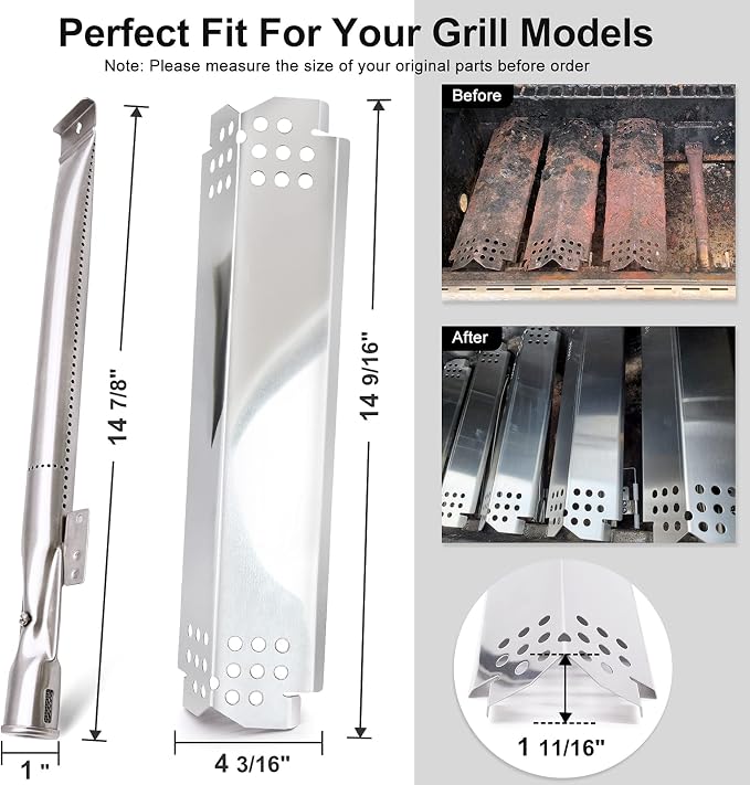 Criditpid Grill Replacement Parts for Nexgrill 5 Burner 720-0888, 720-0888N, 4 Burner 720-0830H, 720-0783E, Members Mark 720-0882D, Grill Burner, Heat Plates & Igniter Kit for 720-0888N Nexgrill Parts