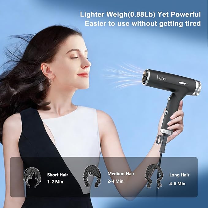 LURA Auto Dual Voltage Hair Dryer for International Travel,Travel HairDryers with Difffuser,Small Portable Blow Dryer for Women Lightweight,Compact Mini Blowdryers with Folding Hand for Kids(Black)