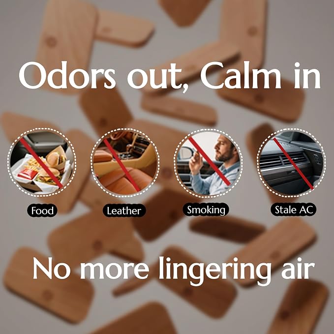 Car Air Freshener - Wood Air Freshener for Visor Clip - Long Lasting Car Odor Eliminator - Vehicle Scent Diffuser - (Vanilla + Lemonade + White Peach + Rose Cedar, CLIP INCLUDED)