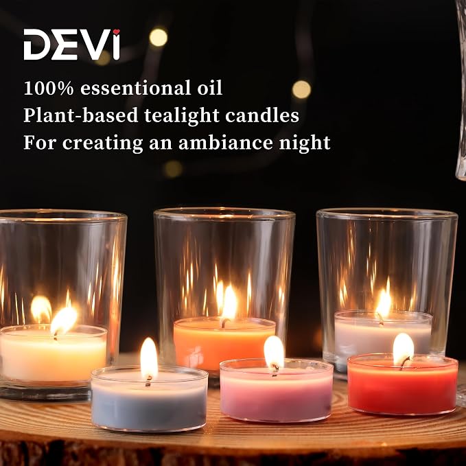 DEVI Assorted Scented Tea Lights Candles 10 Pack, 3.5-4 Hours Natural Palm Tea Candles Bulk for Home Scented, Highly Scented Small Votives with Essential Oils for Home Aromatherapy, Baby Shower Favors