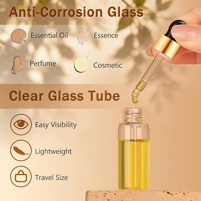 Elfenstall- Empty Clear 10pcs 10ml 1/3oz Mini Glass Bottle Sample Vial Small Essential Oil Bottle with Glass Eye Dropper Refillable Containers