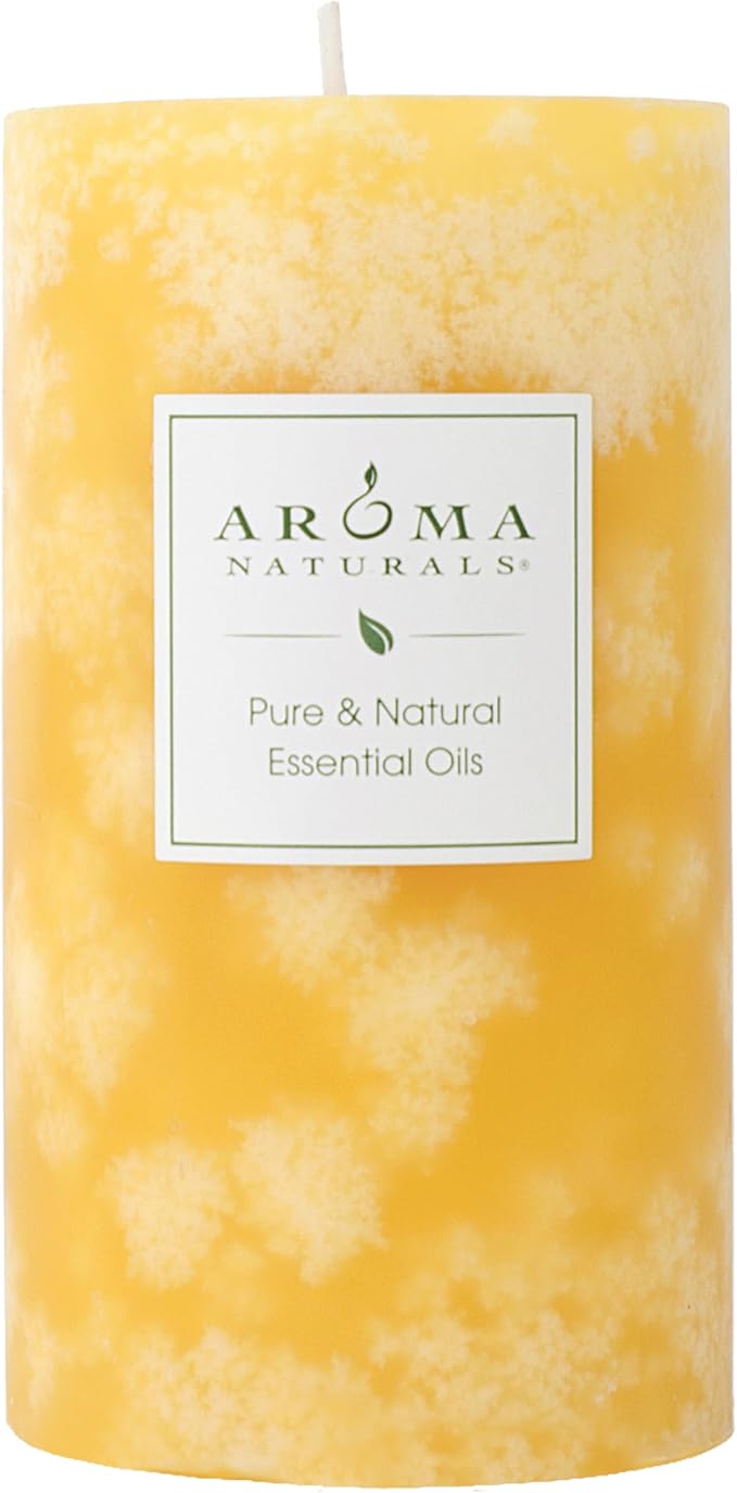 Aroma Naturals Orange and Lemongrass Essential Oil Scented Pillar Candle, Ambiance, 2.75 inch x 5 inch, Yellow