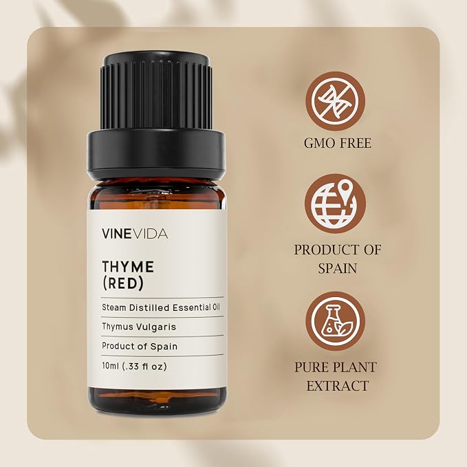 VINEVIDA Red Thyme Essential Oil 10 mL - Undiluted Candle Scent DIY Scents for Candlemaking Soap Making Safe Skin, 1.33 Ounces