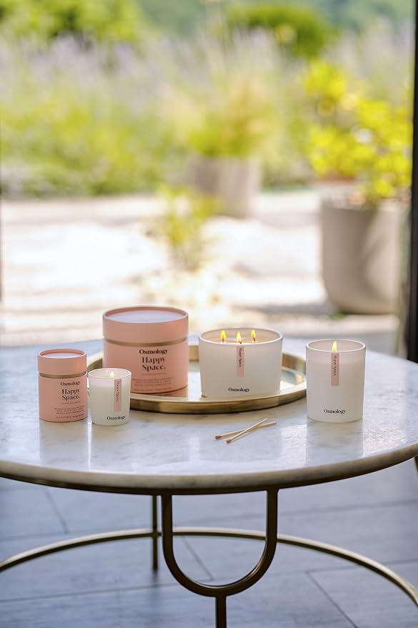 Happy Space Aromatherapy Candle – Rose, Geranium & Jasmine Scented Candle, Plant-Based Wax, 15.8 oz, 60 Hour Burn Time, Uplifting & Relaxation Candle