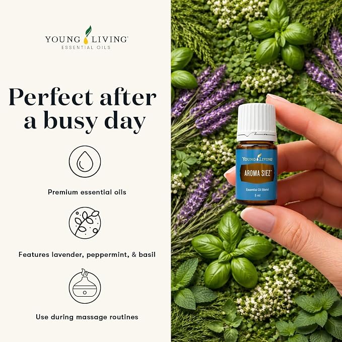 Young Living Aroma Siez Essential Oil Blend | 5 ml | Soothing, Refreshing, Relaxing Aroma | Ideal for Massage & Topical Use | Lavender, Peppermint & Basil Blend | Premium Essential Oils