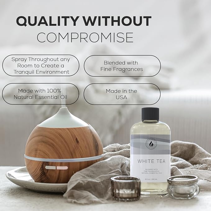 Aroma Country White Tea Diffuser Oil - Luxury Essential Oils for Diffuser Refill & Air Freshener Room Spray, Long-Lasting, Natural Fragrance and Hotel Scent for Diffusers & Machines (8.5 Fl Oz)
