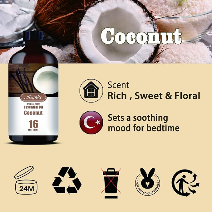 Coconut Essential Oil, Coconut Oil for Skin Care, Massage, Diffuser, Humidifier, DIY Soap, Candle, Hair Care, Gift Ready,Coconut Fragrance Oil - MLYNKL Essential Oils (16.33 fl oz / 490ml)