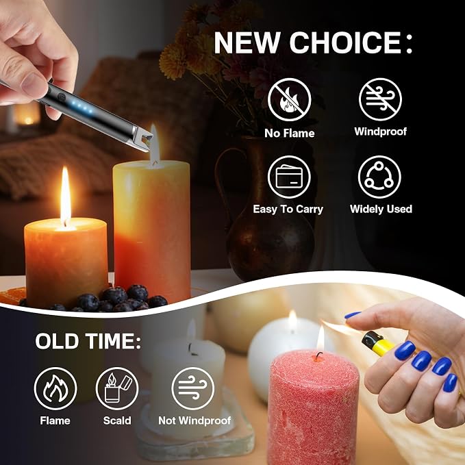 TOPKAY 2 Packs Candle Lighters, Electric Windproof Flameless USB Rechargeable Plasma Arc Long Lighter Matches for Grill Firework Kitchen.Gifts for Women Mom Men Wife Father.