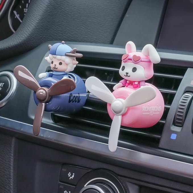 Pilot Car Air Freshener, Cute Rabbit Car Vent Clip Air Freshener with 4 Fragrant Tablets Automotive Air Outlet Fan Diffuser, Automotive Interiors Vent Decoration (Pilot Rabbit)