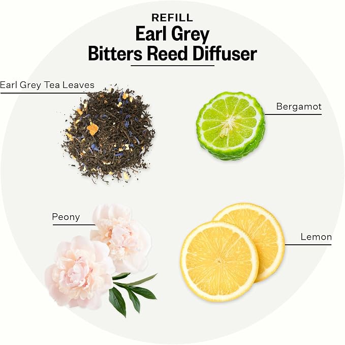 Apotheke Luxury Scented Oil Reed Diffuser Liquid Refill (Earl Grey Bitters) - Premium Home Fragrance Diffuser Refill Set with Sticks