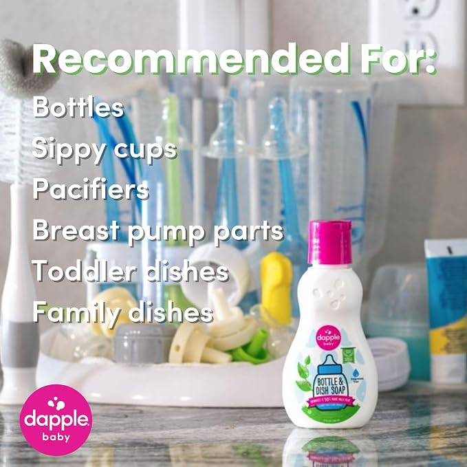 Dapple Baby Fragrance-Free Baby Bottle & Dish Soap - (2 Pack) 3 fl oz - Plant-Powered Cleaner for Bottles, Pump Parts, and Sippy Cups - Travel Size