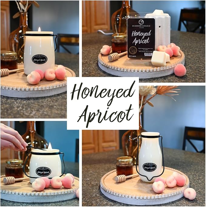 Milkhouse Candle Company Honeyed Apricot Soy Candle - Apricot | Honey | Tonka Bean Scented - 22 oz Butter Jar with Lid, 120+ Hour Burn Time, Made in the USA