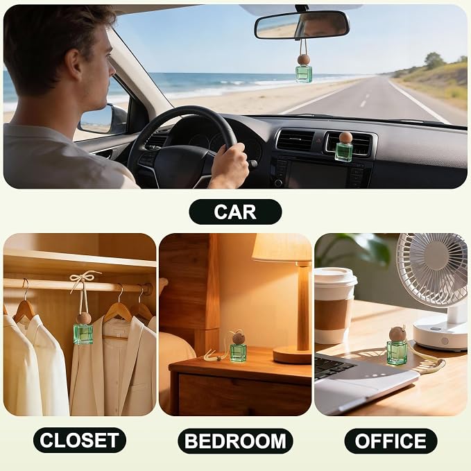 Car Air Freshener Hanging 2 Pack, Lemon Grass Scent Essential Oil Diffuser Long Lasting Up to 150 Days, Cute Car Accessories with 2 Vent Clip for Women Men Gift, Odor Eliminator