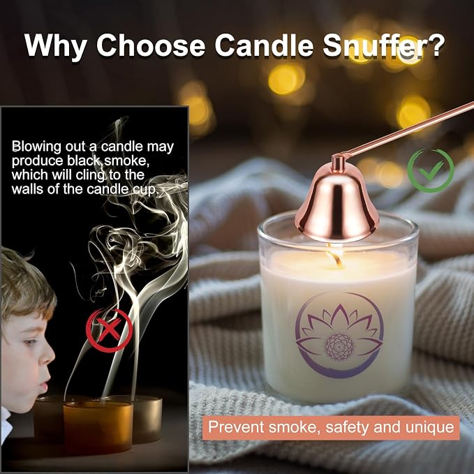 Candle Extinguisher with Long Handle, Metal Wick Snuffer Candle Snuffer Accessory with Long Handle for Scented Candle, Aromatherapy Candles for Putting Out Candles Flame (Rose Gold)