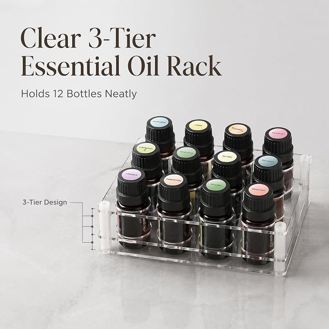 BOXIN 2-Pack Acrylic 2-in-1 Storage Rack, 12 Slots Each, Holds 10ml/15ml/20ml Essential Oils & Slim Lipsticks, Clear Desktop Vanity Organizer