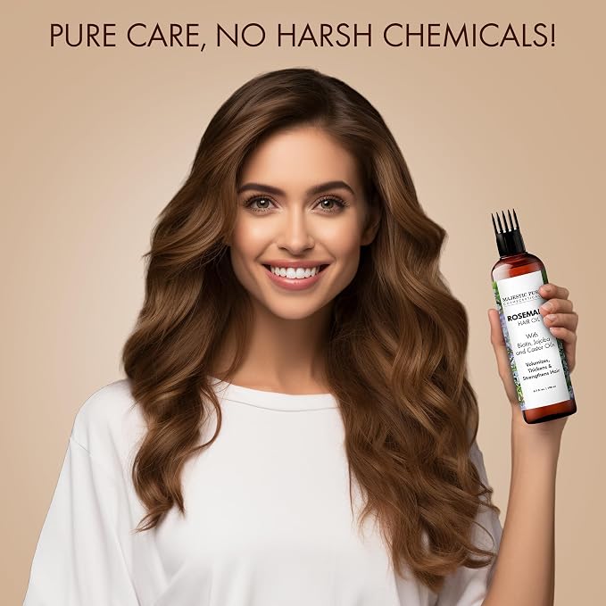 Majestic Pure 100% Pure Rosemary Oil For Hair Growth - Strengthening, Nourishing, Volumizing - Infused with Biotin Oil, Jojoba Oil & Castor Oil - Non GMO Verified - 6.7 Fl Oz (Pack of 2)