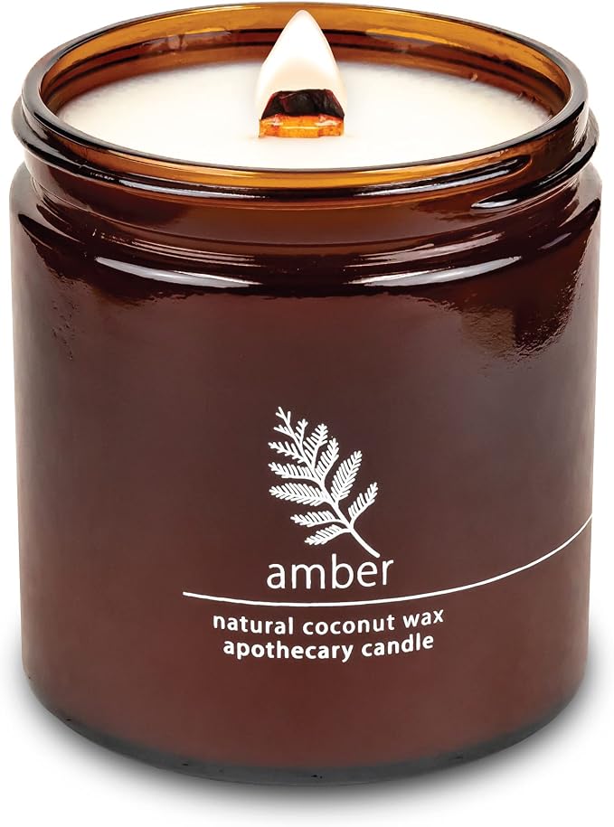 Hemlock Park Amber Apothecary Scented Candle | Crackling Wood Wick, Botanical Fragrance & Coconut Apricot Wax | Up to 80 Hour Burn Time | 16 oz | Made in USA