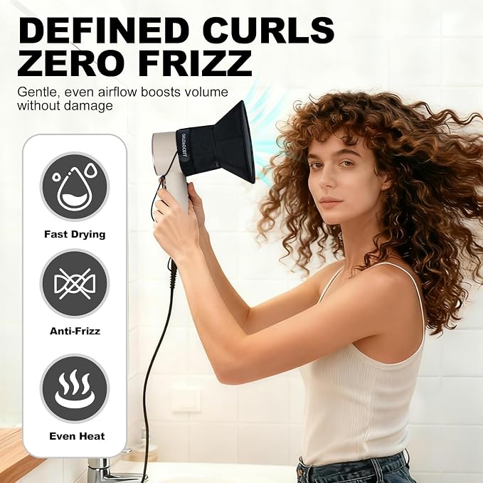 Travel Essential Hair Diffuser, Ultra-Portable Foldable Design, Elastic Universal Connector Fits 99% of Salon & Hotel Hair Dryers, Space-Saving Blow Dryer Attachment for Curls on the Go