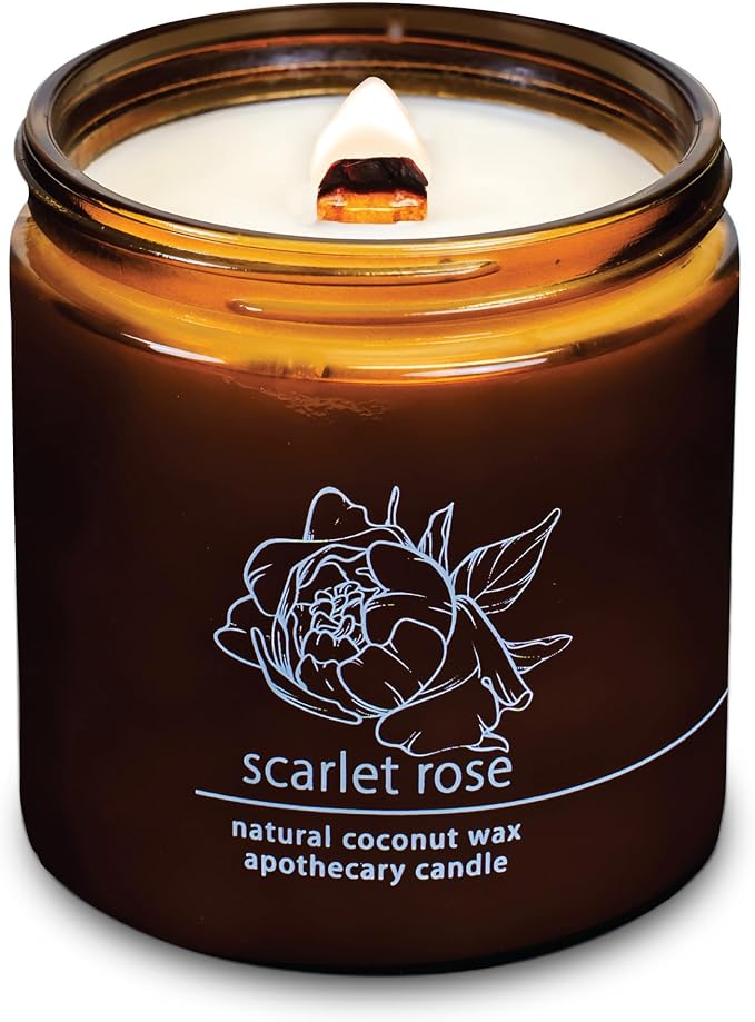 Hemlock Park Scarlet Rose Apothecary Scented Candle | Crackling Wood Wick, Botanical Fragrance & Coconut Apricot Wax | Up to 80 Hour Burn Time | 16 oz | Made in USA