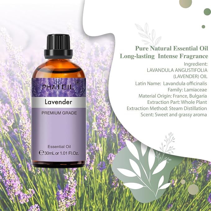 Lavender Essential Oil 1.01fl.oz/30ml, PHATOIL Lavender Oils Long Lasting Scents for Aromatherapy, Diffuser, DIY Soap and Candle Making