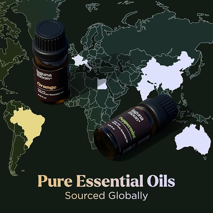 Lagunamoon Essential Oils Set, Top 20 Gift Set Oils for Diffusers, Humidifiers, Aromatherapy, Candle Making Scents, Cars & Home Products, Peppermint, Tea Tree, Lavender, Eucalyptus, Lemongrass (10mL)